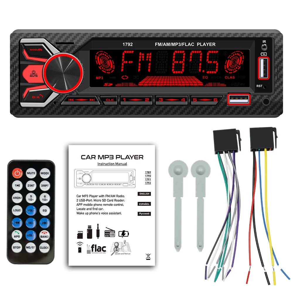 Model 1792 1 din with BT hands-free support phone charging with 2USB FM AUX car mp3 player find a car function car radio 1 din