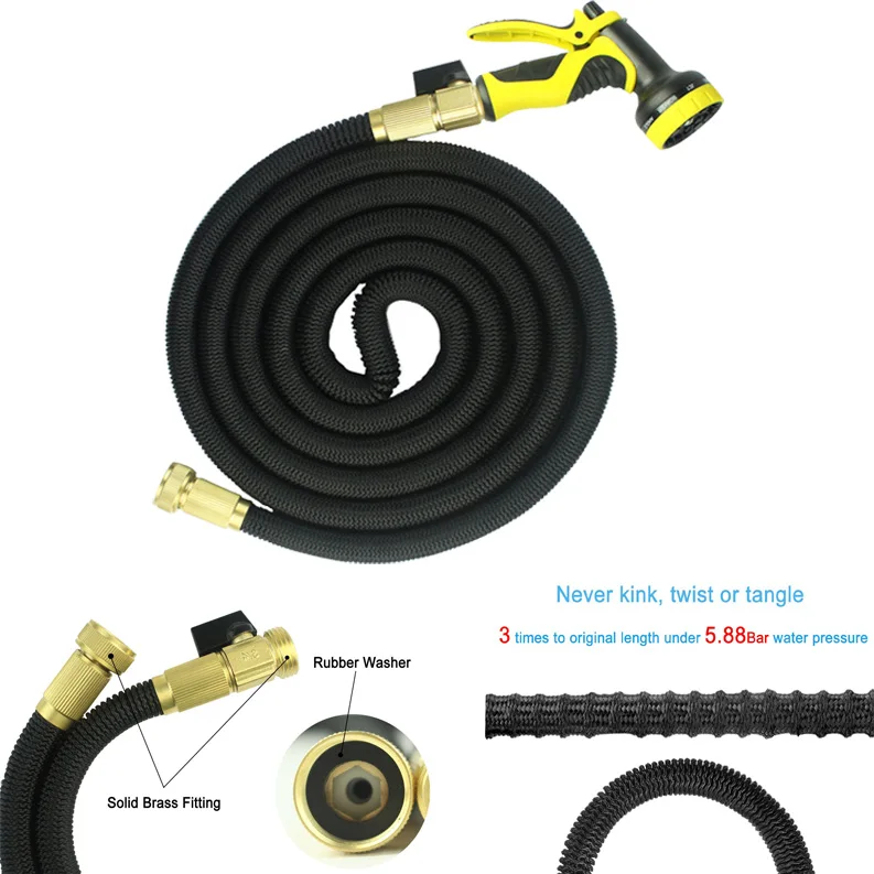 Extra Strength Fabric Expanding Pipe with Nozzle Gun Garden Lightweight Water Hose Latex Long Car Wash Water Hose
