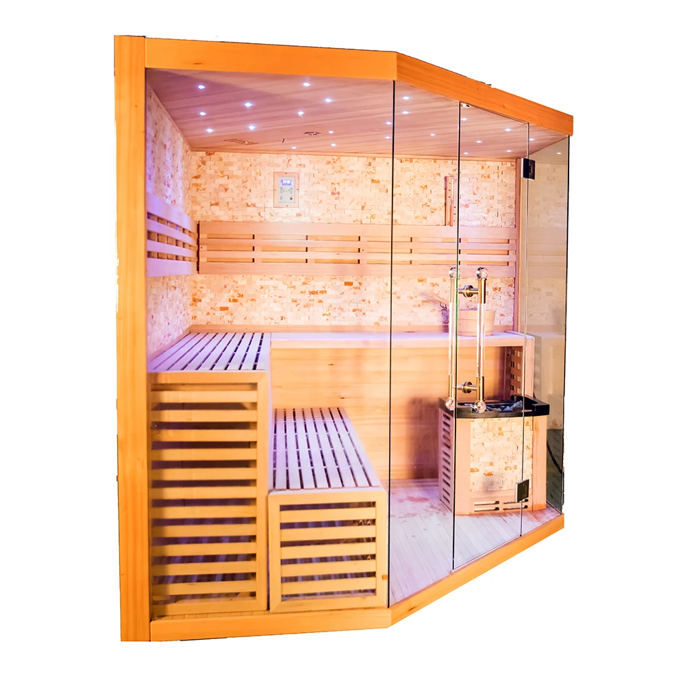 Factory supply traditional steam sauna rooms 4-6 person hemlock wood indoor steam sauna for sale