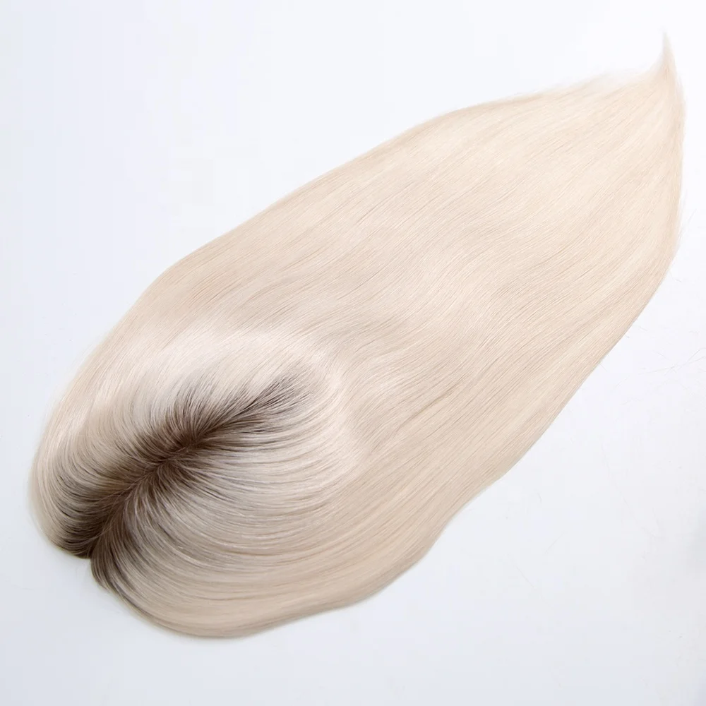 MT-5 High Quality European Human Hair Toppers roots blonde color full hand tied mono base hair toppers for thinning hair