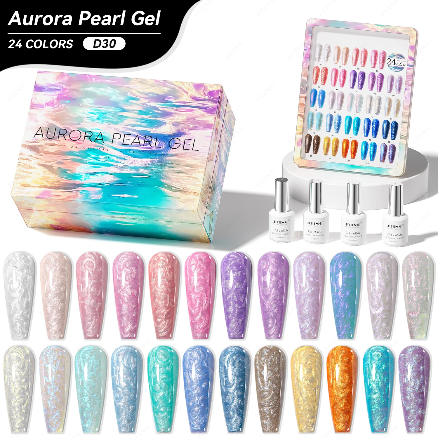JTING Newest Trend 24colors Aurora Pearl gel nail polish collection support OEM/ODM free custom private brand nail supplier