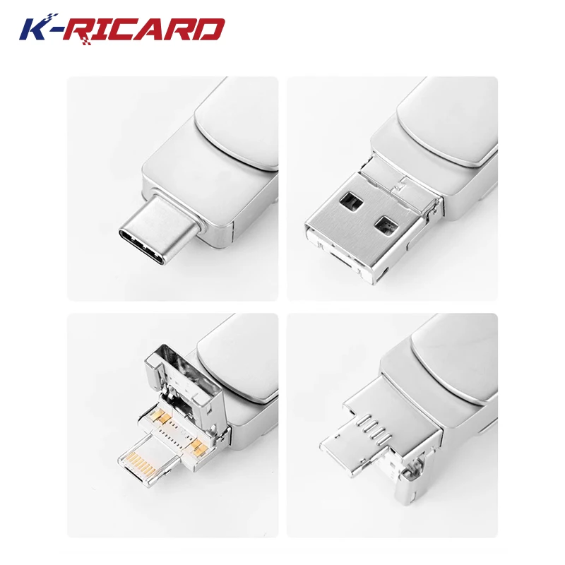 Kricard 3 in 1 OTG USB Flash Drive  Micro cle Type C USB Drives 32GB 64GB 128GB OTG USB stick