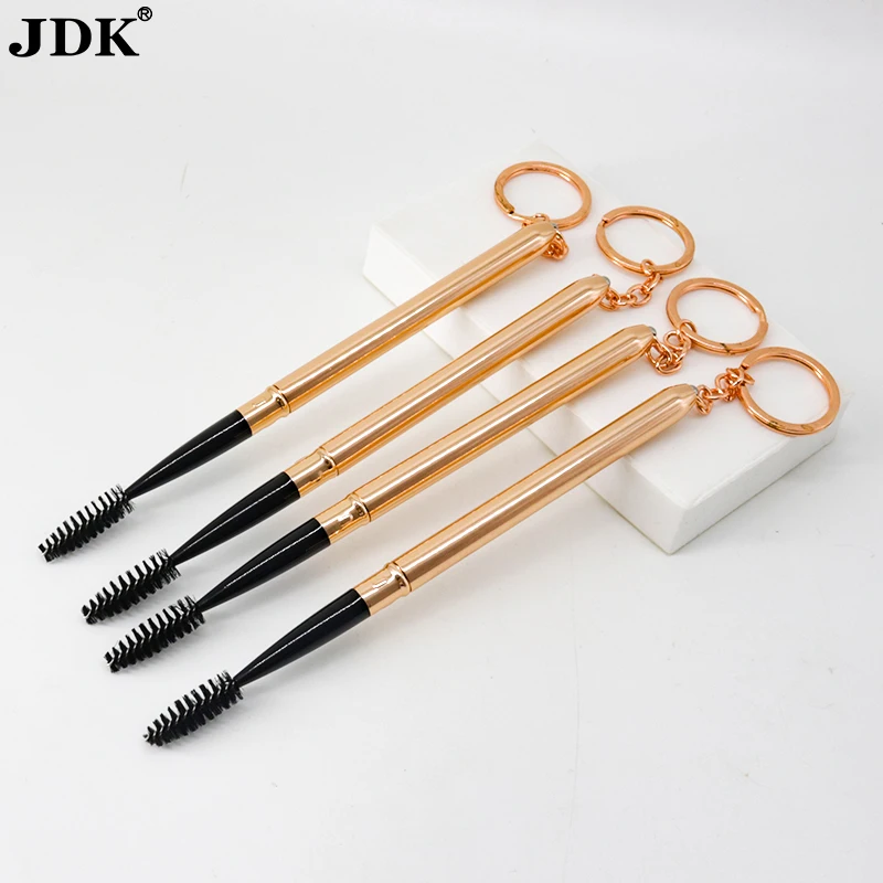 Travel Rose Gold Color Metal Handle Mascara Brushes Eyelash Wand Keychain Spoolie Eyelash Extension Brush With Lid Cover