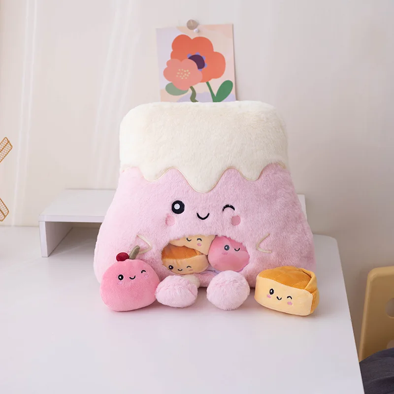 Food Plush Pink cute Pudding Pillow Plush Toy With Mini Cherry Cheese Cake ball Inside Sweets Snack pillow bag Stuffed Toys