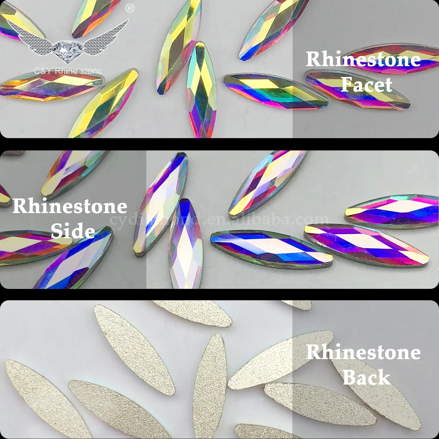 C&Y Horse Eye Mermaid Austrian Crystal AB Colorful Flat Back Non Hot Fix Bling Stone Shape Rhinestone