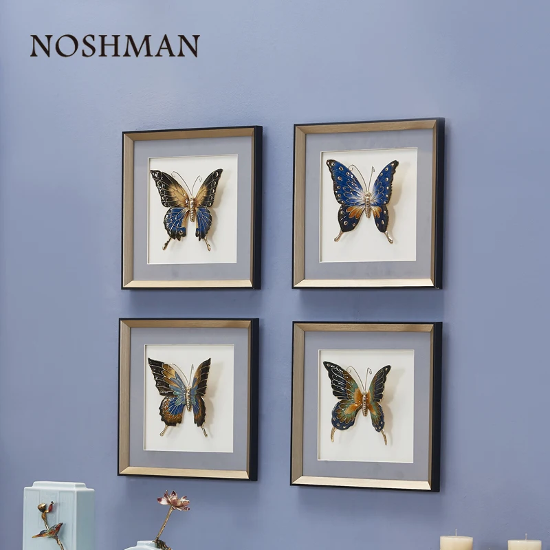 Modern Hotel Decor Hand Painted Abstract luxury home decorative enamel butterfly Animal Painting Wall Art