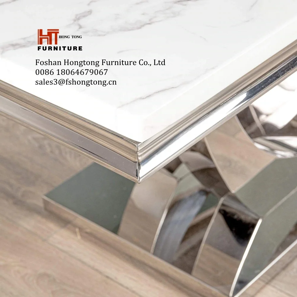 180cm Rectangular Marble Dining Table With Chrome Silver Stainless Steel Base