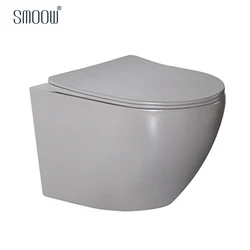 Wall Hanging Toilet Grey Modern One Piece Matt Color Wall Hung Toilet Ceramic Wall Mounted Bathroom 1 Set Flush Pipe Component