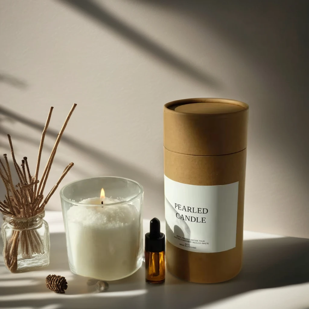 Wholesale Luxury Natural DIY Pearled Palm Wax Candle Glass Cylinders Wedding Candles Powder Candle