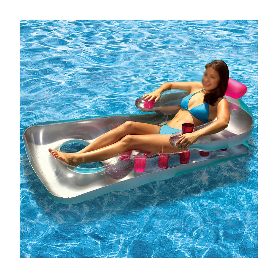 Summer Water Floating Row Inflatable Air Mattresses with 18 Cup Holders Swimming Pool Lounger Float Relax Floating Chair Air Bed