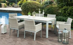 Садовые плетеные уличные обеденные наборы, топ из 7 предметов, прямоугольные столы и стулья из ротанга, мебель для патио, современная алюминиевая рама