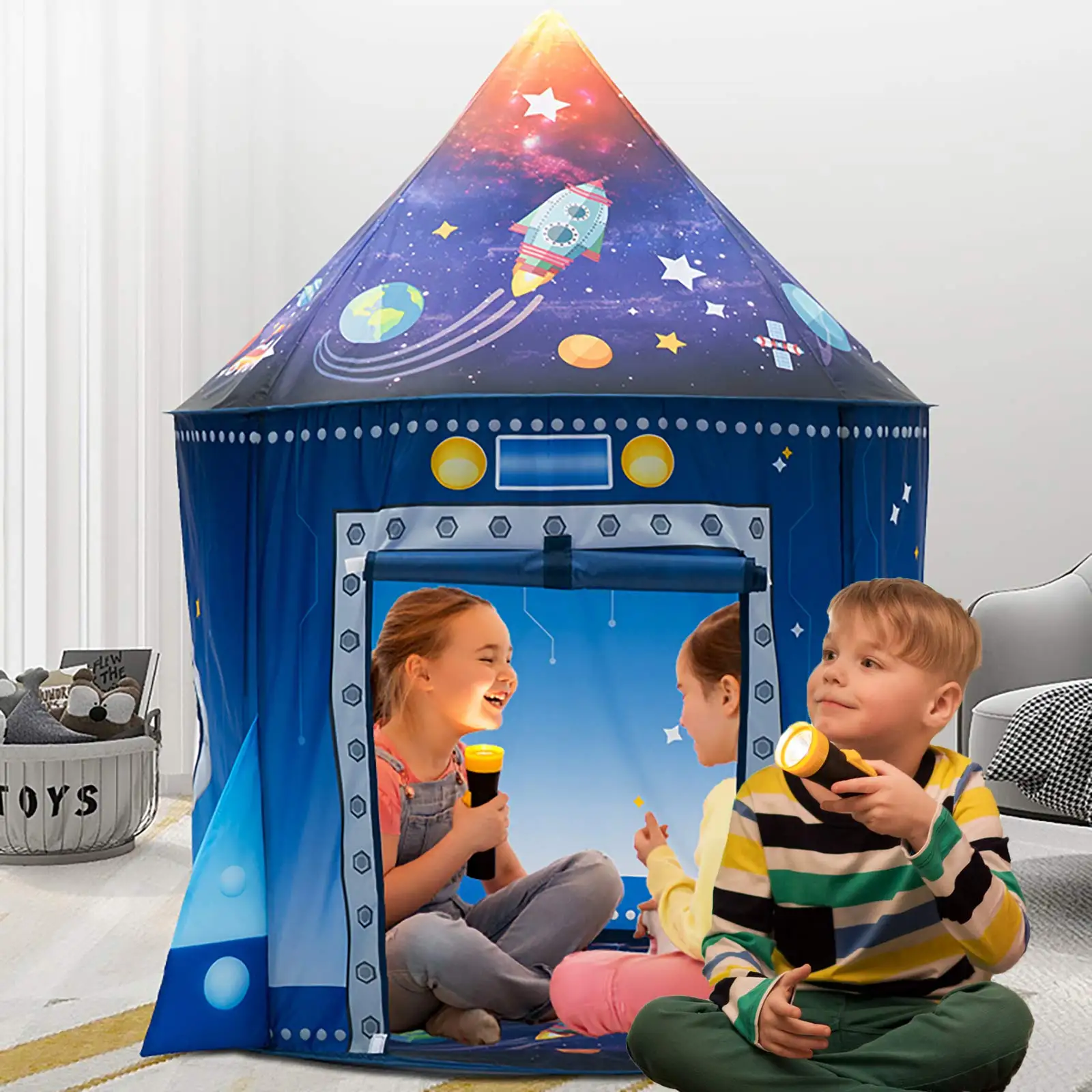 Maibeibi Rocket Ship Play Tent for Kids Astronaut Spaceship Space Themed Pretend Playhouse Indoor