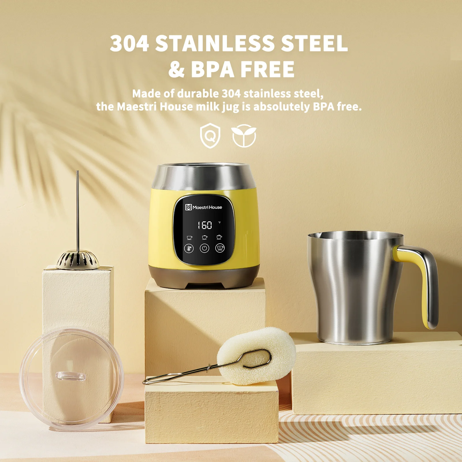 Maestri House MMF-9304 Hot Chocolate Heater Machine Rechargeable Travel Electric Coffee Kettle Buy Yellow Detachable Milk Frothe