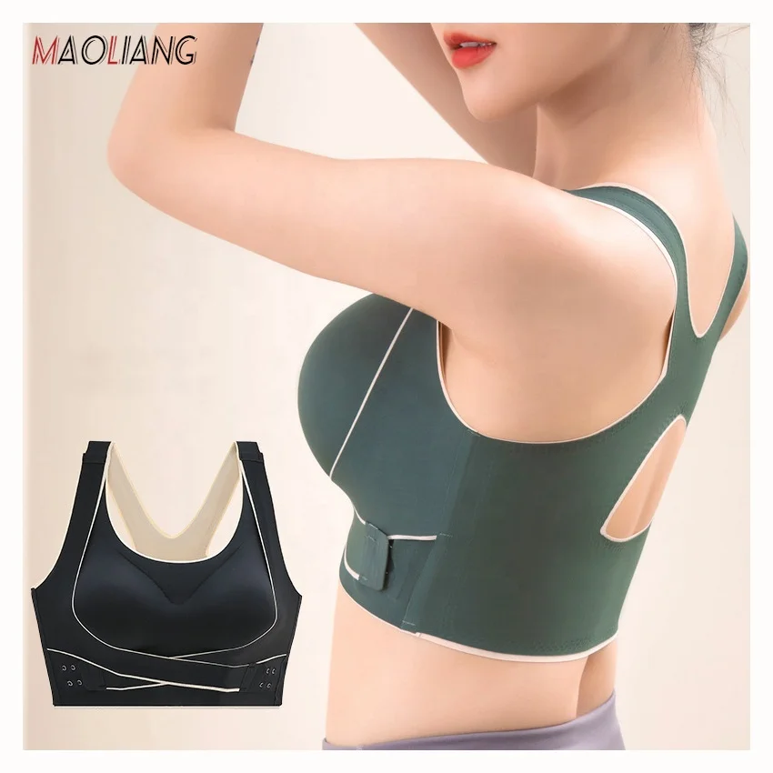 4062 Women Posture Corrector Push Up Yoga Underwear Prevent Sagging Chest Hook Fitness Crop Top Wireless Front Closure Sport Bra