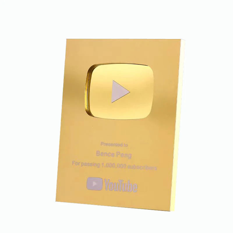 2024 пользовательских табличек с именами Золотое серебро аккаунт на youtube премиальный щит почетный трофей медаль placa de dorada play button награда