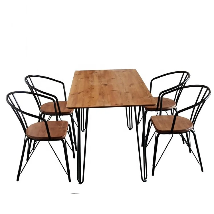 Modern dining furniture wooden chair and table set metal stand table for sale