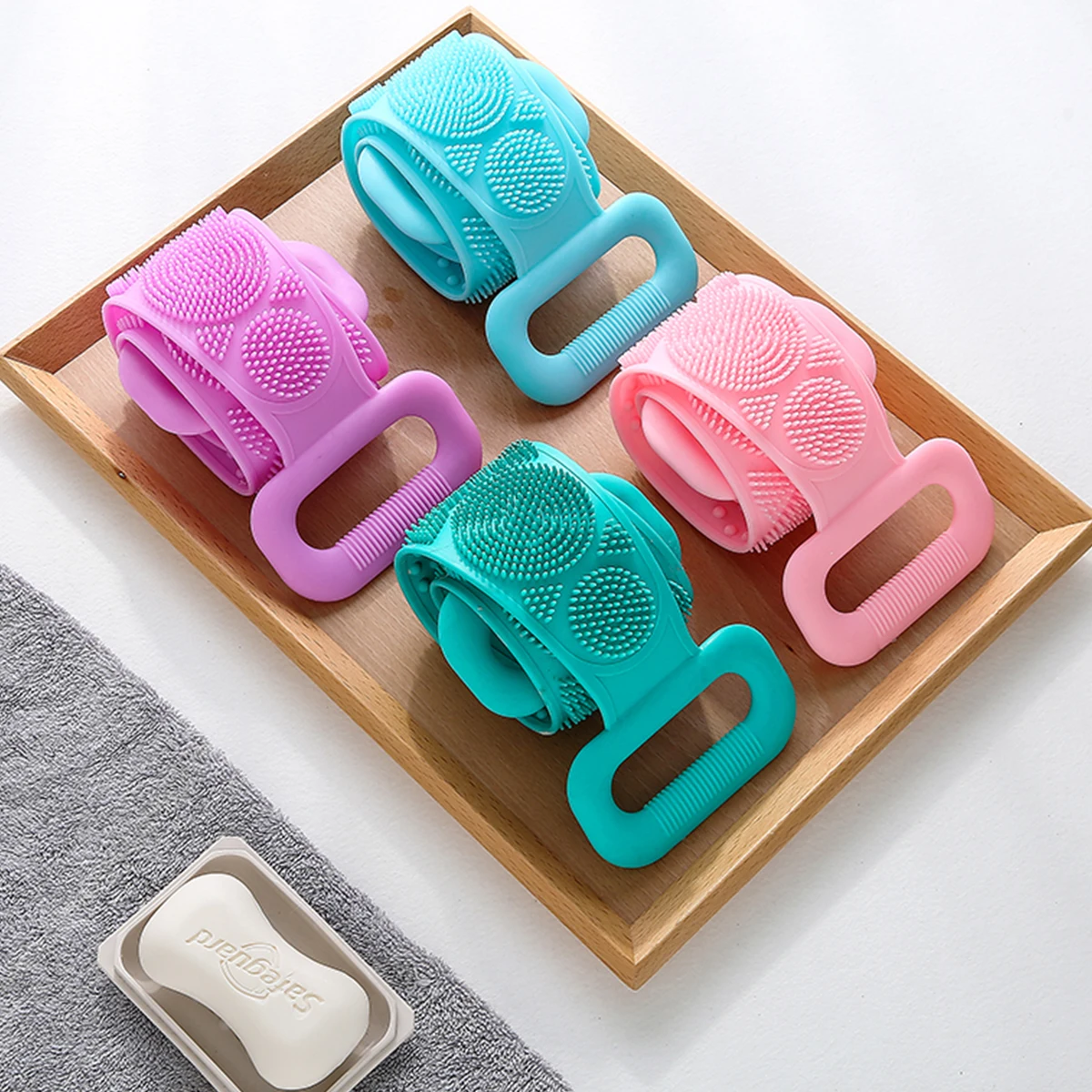 Hot Sale Reusable Silicone Bath Towel eco friendly bath back human bathing scrubber belt type