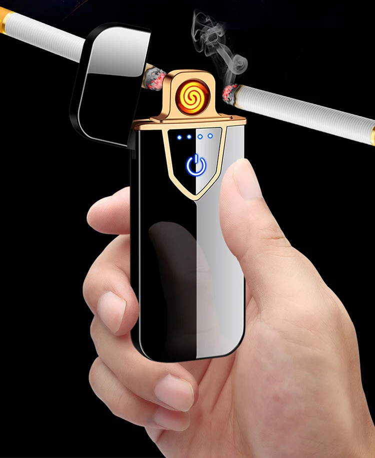 Windproof Electric Arc Coil Cigarette Touchscreen Flameless USB Lighter