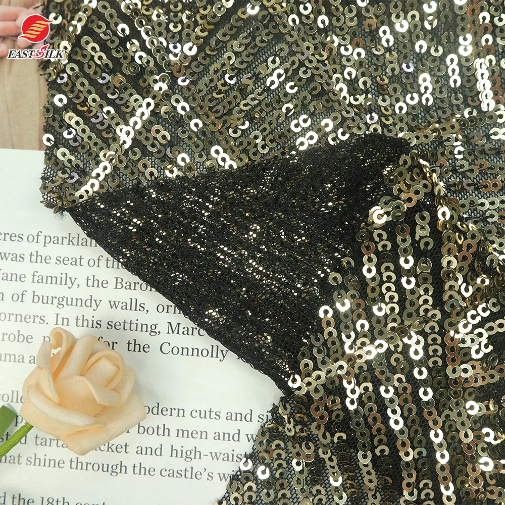 Manufacturer Wholesale cloth material polyester spandex luxury shiny stretch embroidered sequin fabric for dresses