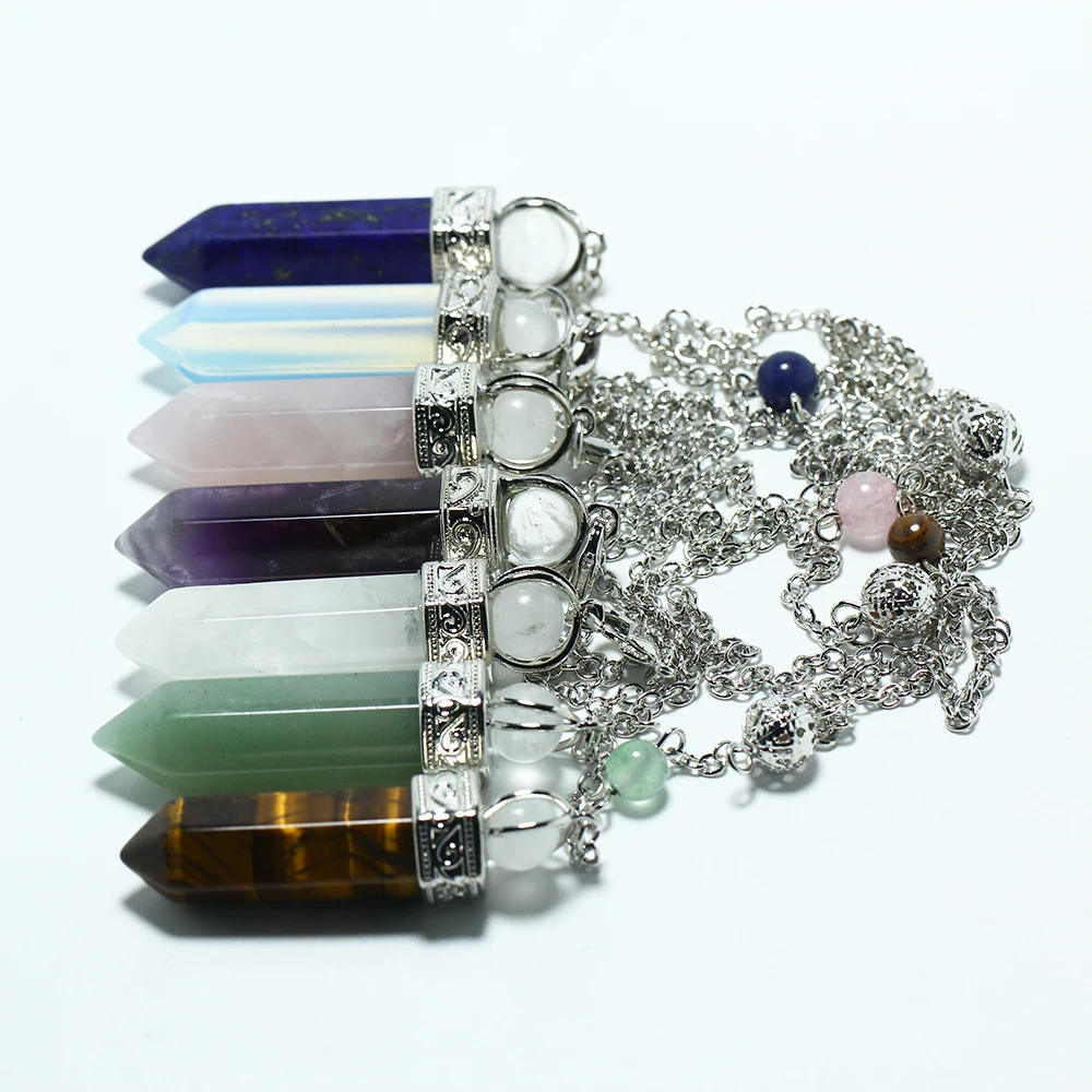 New Product Handmade Natural Stones Hexagonal Round Bead Pendulum Quartz Gemstone Jewelry For Gift