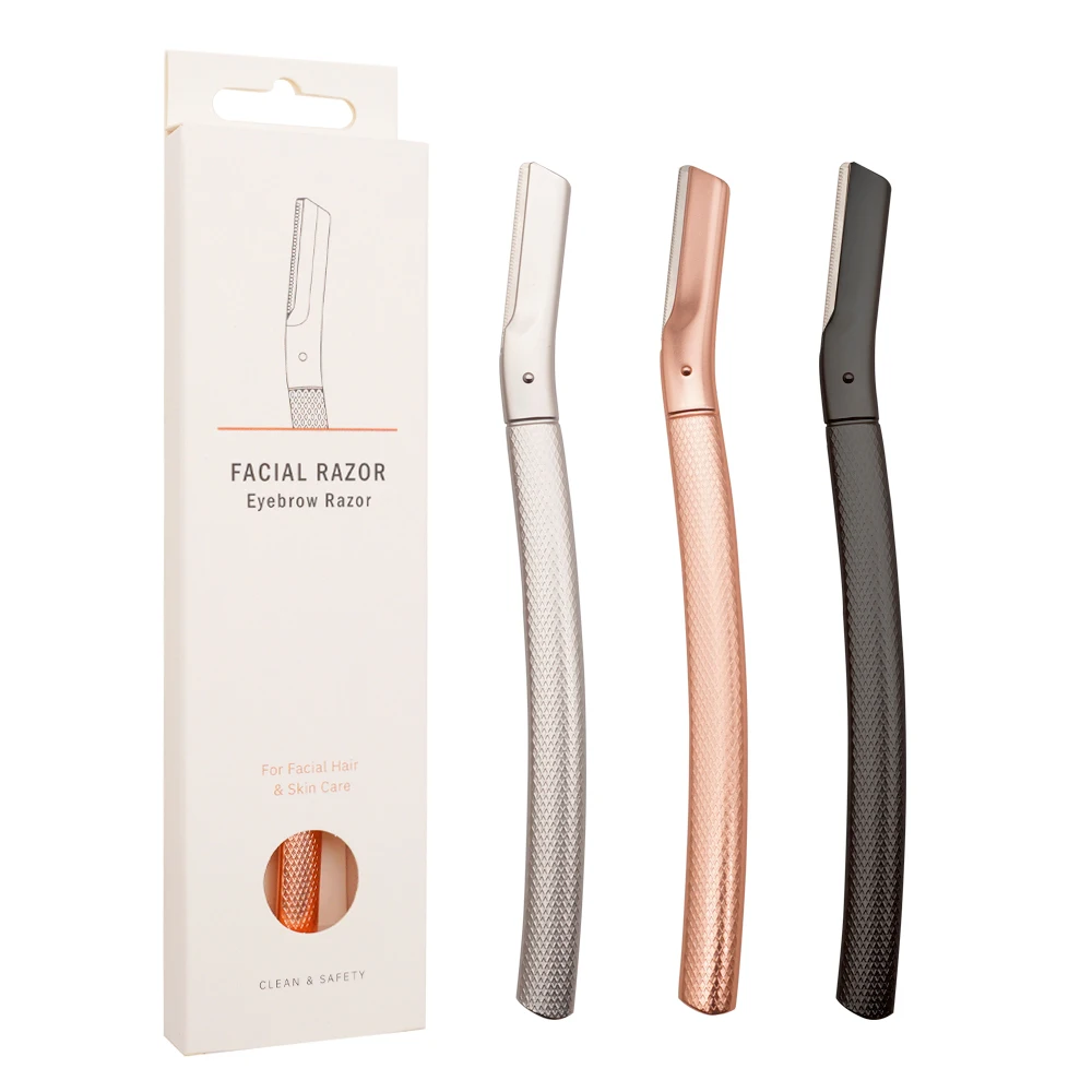 Eco-friendly Women Facial Dermaplaning Tool Eyebrow Razor Facial Hair Metal Handle Eyebrow Razor Trimmer