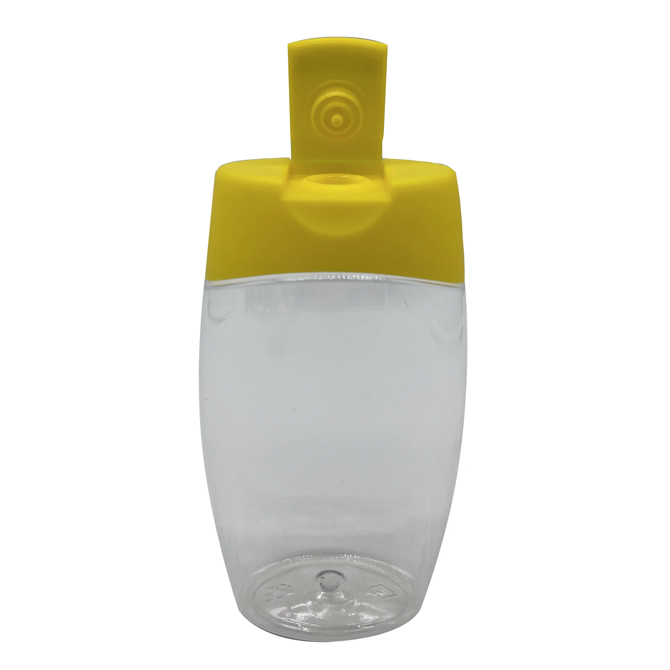 200ml clear plastic PET squeeze honey bottle with 28mm snap-on finish yellow honey flip top cap