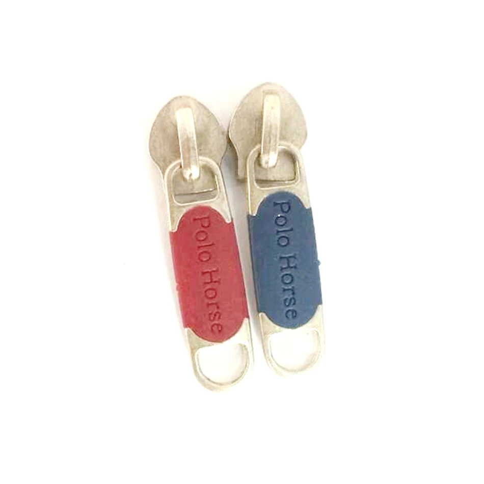 Custom logo Size High Quality Silicone  5#metal Zip Pull Puller Fancy Zipper  Slider Tailoring Accessories for Fashion Pants
