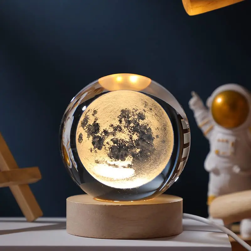 Honor of crystal Solar System Moon Nebula k5K9 crystal ball luminous Crystal 3d Ball Night Lamp with Wooden Led Night Light Base