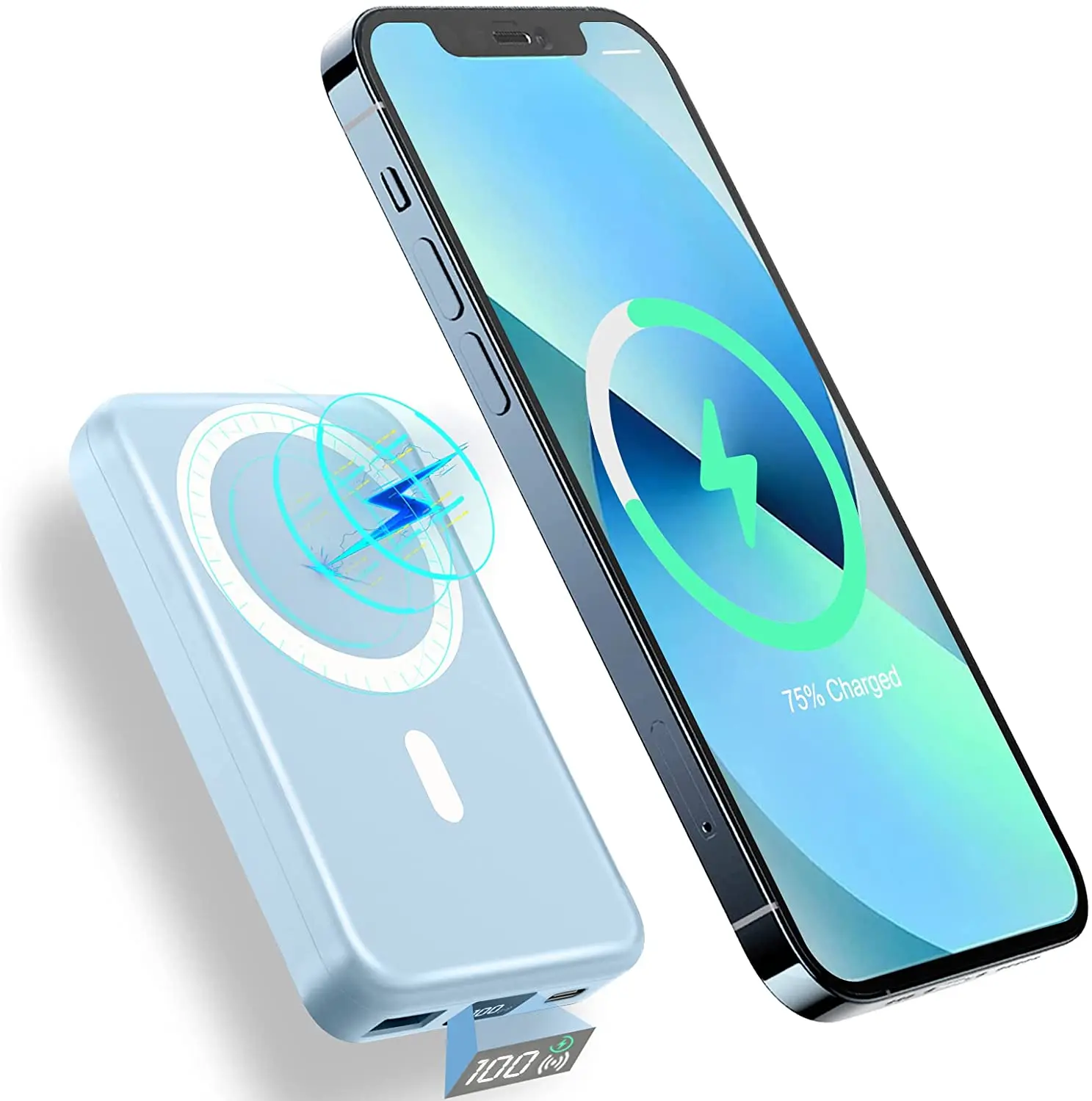 Magnetic Wireless Charger 10000mAh  Power Bank PD 22.5W Fast Charging with  LED Display Mag-Safe Battery Pack for iPhone 12 13