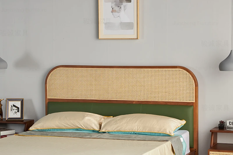 Оптовая продажа с фабрики, Скандинавская мебель для дома и спальни, кровать из цельной древесины, ротанговая тростниковая двойная кровать 1,5 м, 1,8 м