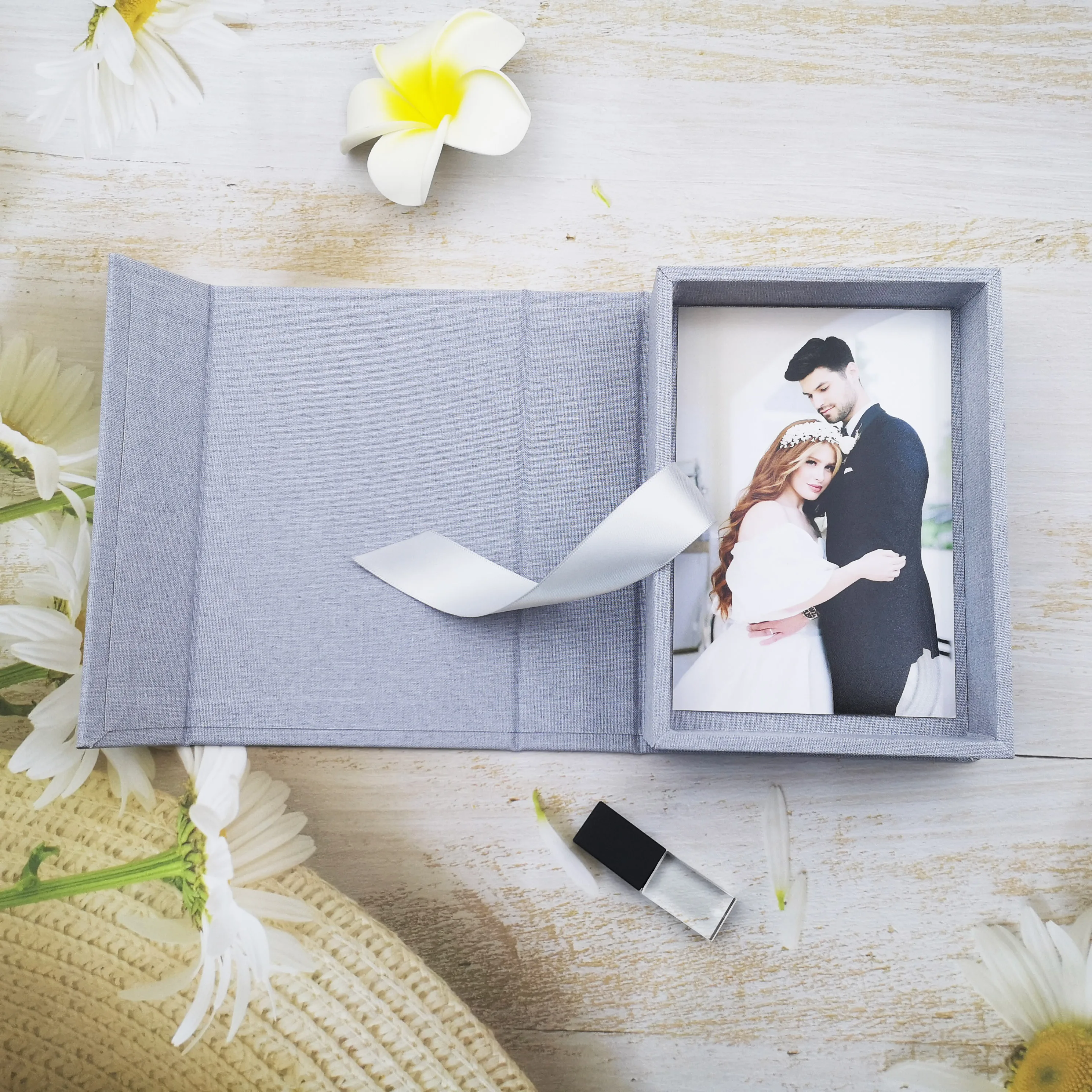 NEW Design Cream Beige Gray Linen Boxes Photographer Gift 4*6 5x7 inch Photo Prints USB Linen Box For Glass USB flash Drive