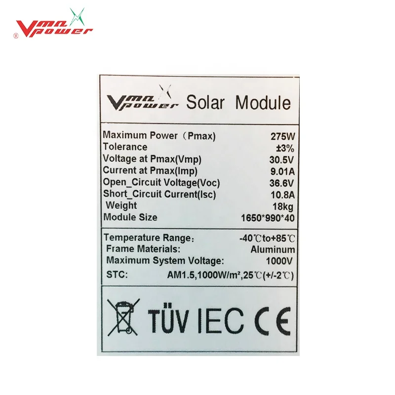 Vmaxpower 280W poly crystallinr solar cells, solar panel 265W transparent solar panel for 5KW solar energy system PV Price