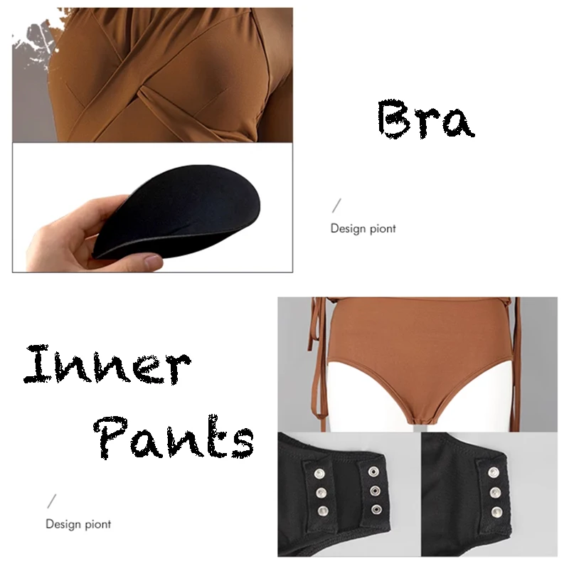 TONGYANG Halter Neck Latin Dance Dress Adult Latin Dance Wear Summer Black Brown Practice Dress Rumba Samba Salsa Dance Clothes