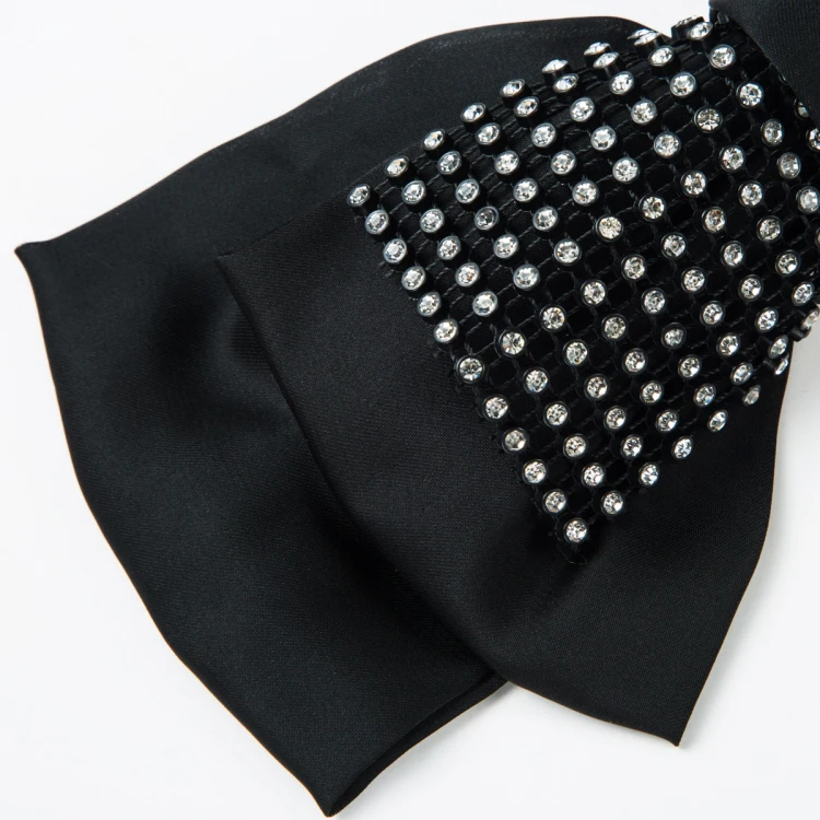 Rhinestone Bowknot Hair Clip Big Black Cloth Barrettes Alloy Women Hair Accessories