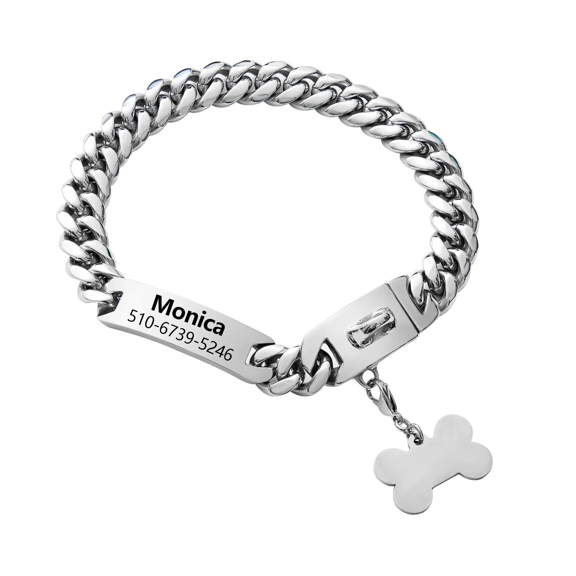 2023 Amazon Wholesale New Style Customized Pet ID Tag Cuban Chain 18mm Metal Pitbull Dog Collars Collar Gold