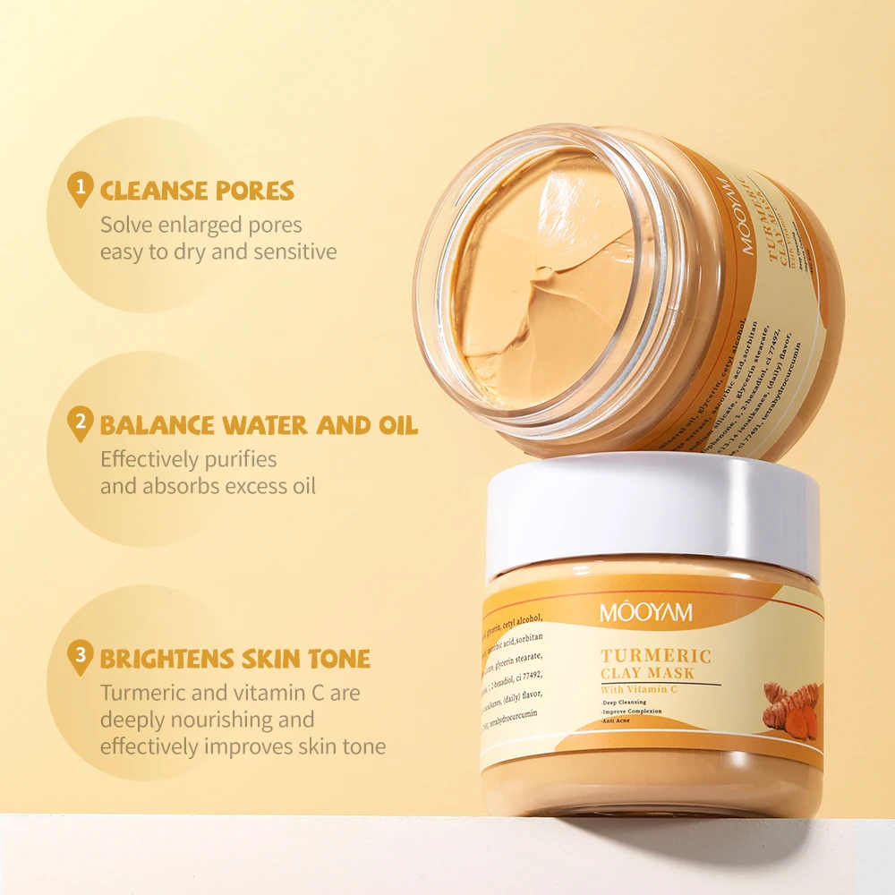 Private label Facial Mask Tumeric Bentonite Skin Care Detox Whitening Anti Acne Turmeric Clay Mask