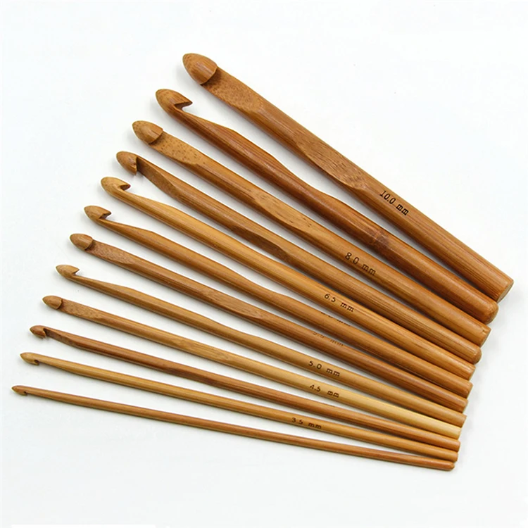 12pcs Bamboo Crochet Hook Set DIY Knitting Needles Handle Home Knitting Weave Yarn Crafts Household Knitting Tools