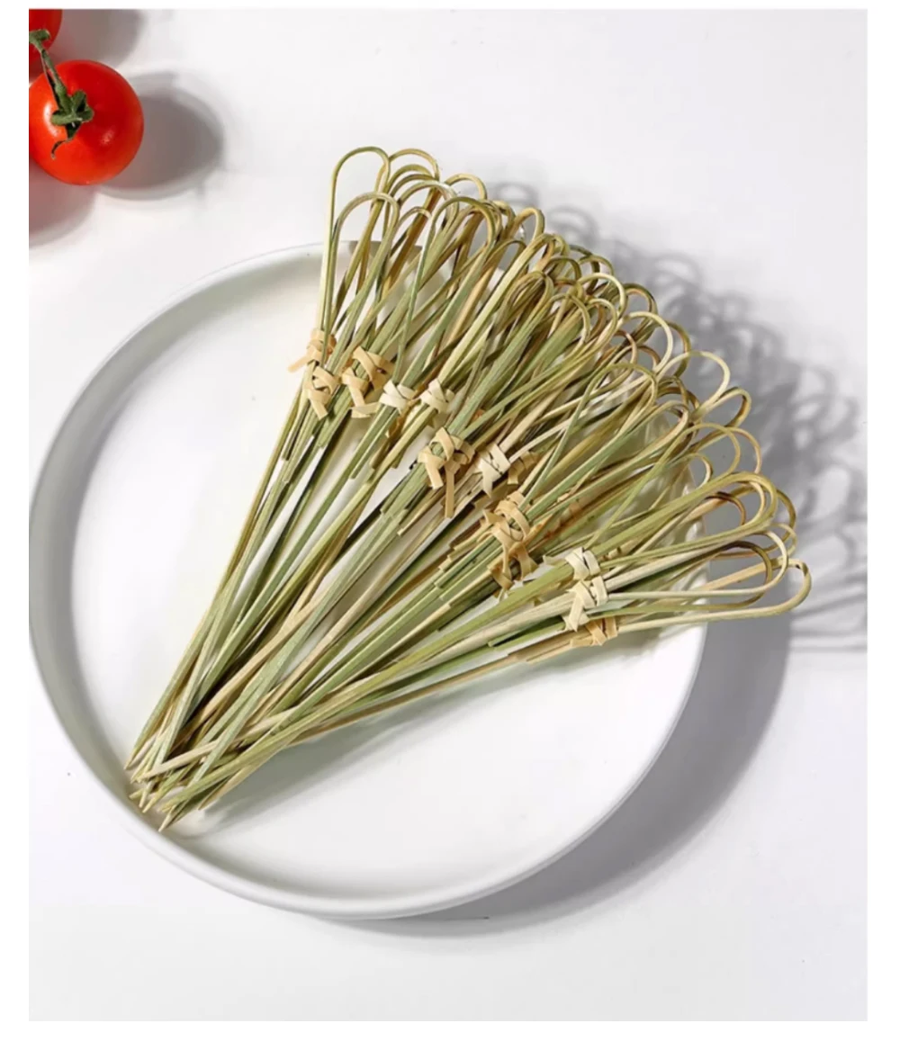 Bamboo Knot Sticks with Twisted Ends Flat Shape Cocktail Picks for BBQ Fruits Cleaning Pack in Bag Perfect Tools