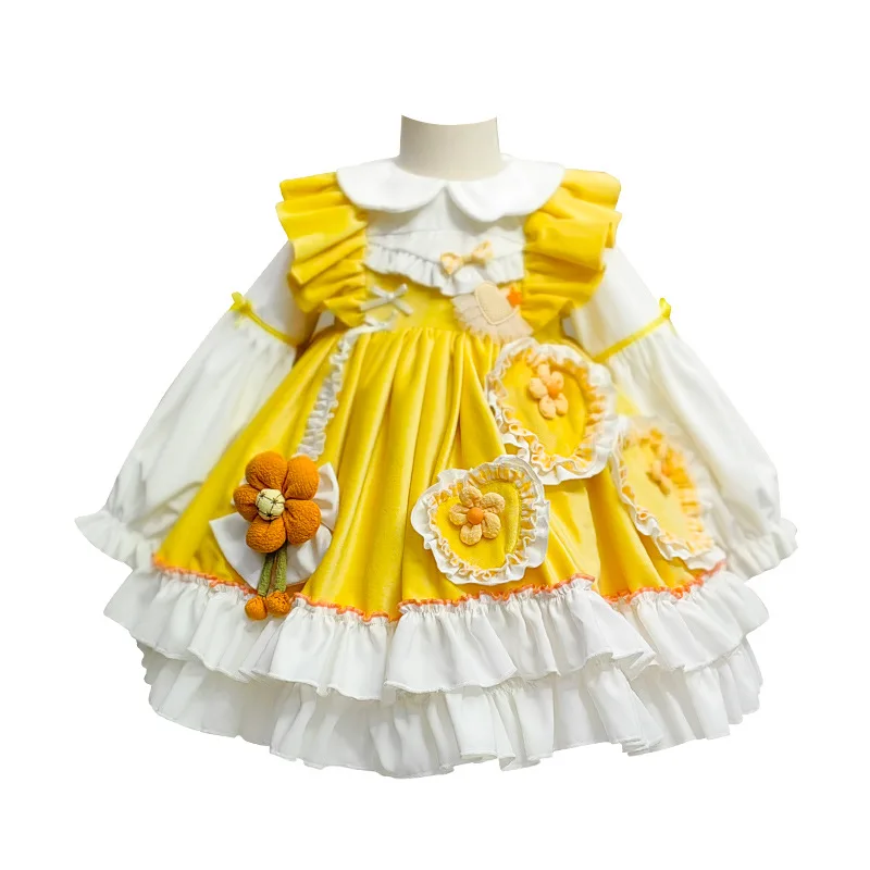 1-10 Years Old Autumn Winter New Baby Lolita Princess Velvet Bubble Skirt Cute Smocked Dress Trendy Kids Clothes Girls Ball Gown