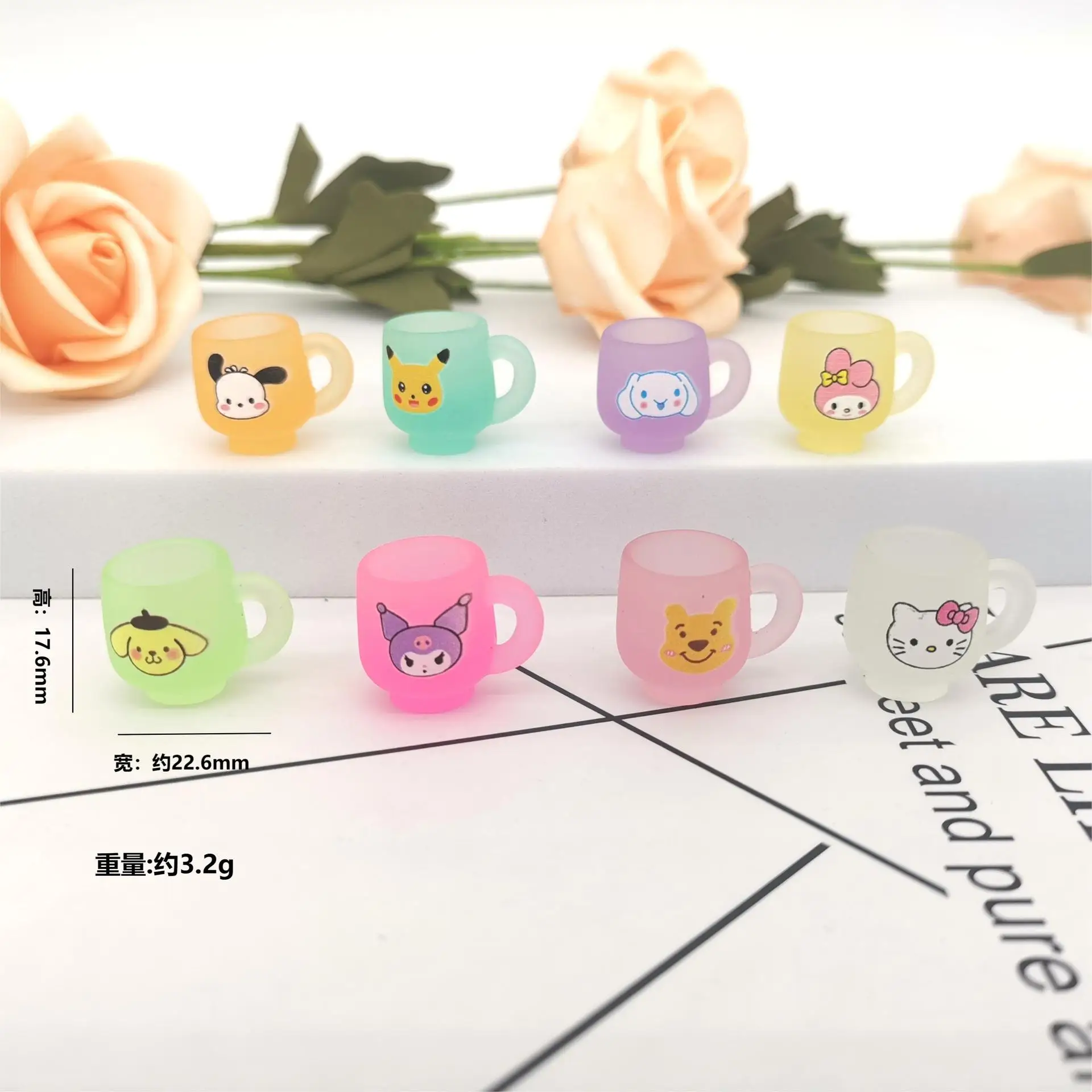 Glow in Dark Resin Charms Cartoon 3D Cup San rio Kitty Diy Decoration