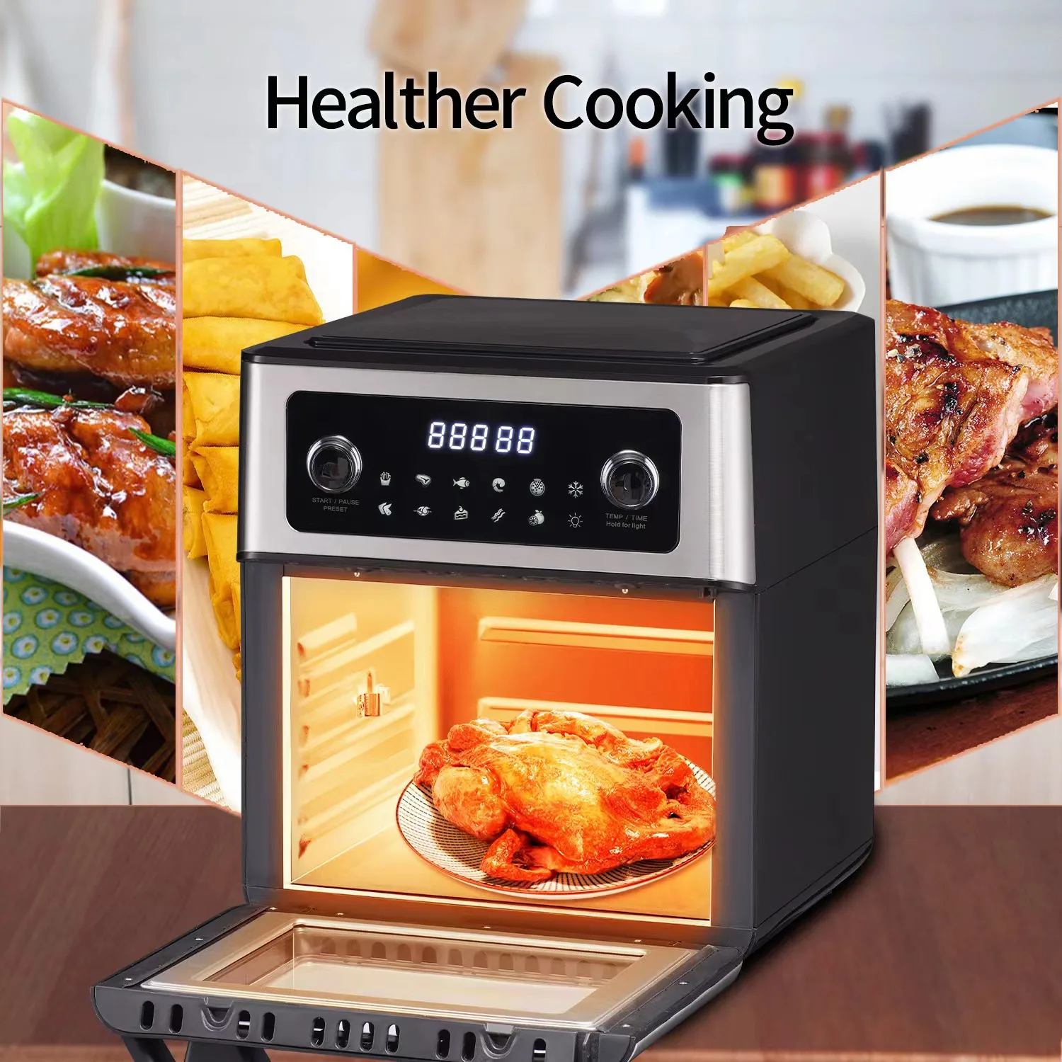 Wholesale view window buy industrial cooker 1700w combo microwave oven rotisserie doubl 10 in 1 smart baking oven and air fryer