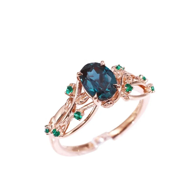 Tianyu gems customized flower design oval cut Alexandrite gemstone ring for women