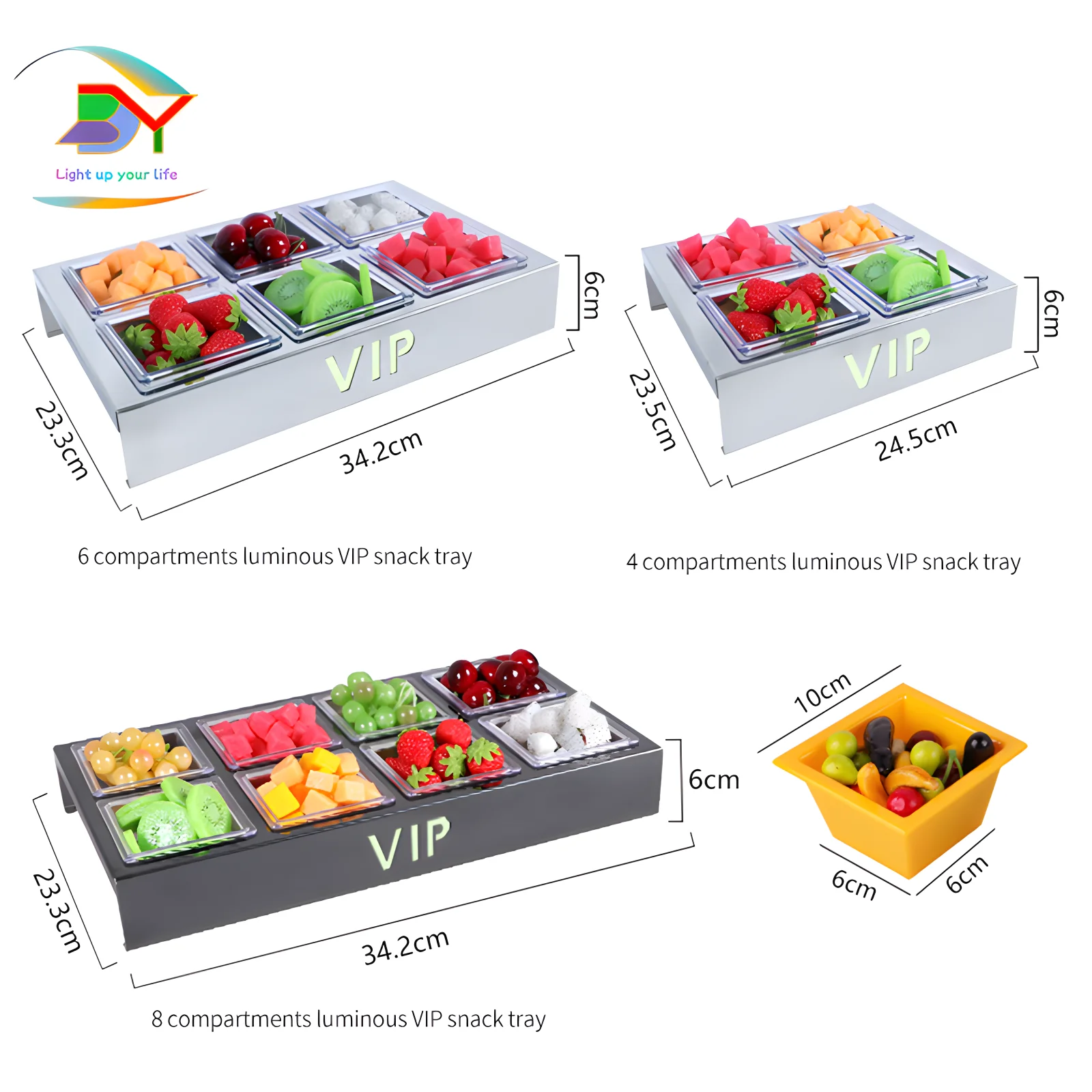 Bar Luminous Fruit Plate Brushed Stainless Steel Light Luxury Four-six Grid KTV Snack Platter High-end
