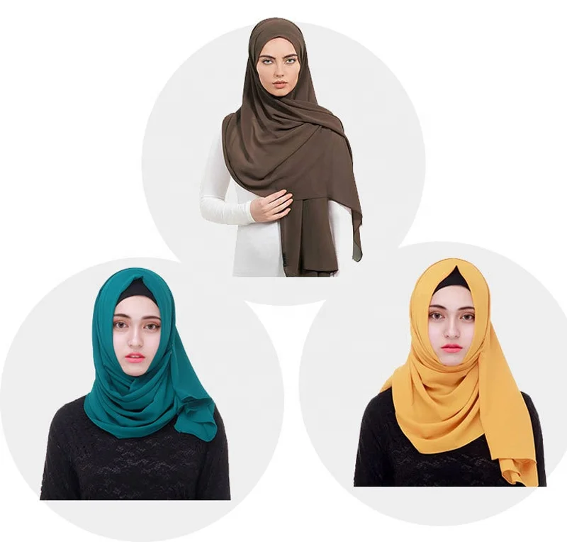 MIO In-stock Fashion Design Solid Color Soft Lady Scarf Long Women Muslim Veil Scarf Hijab Chiffon