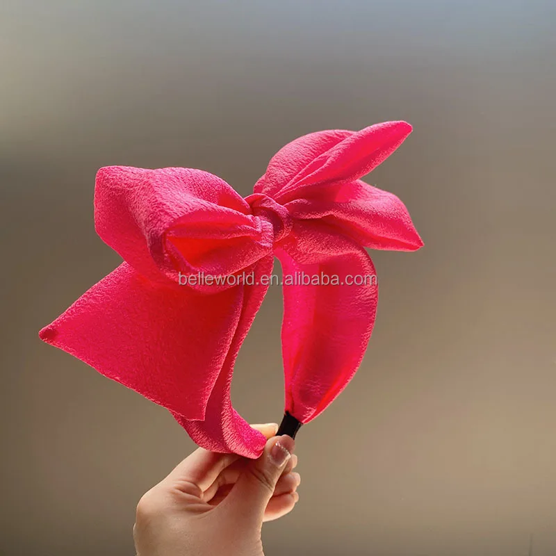 BELLEWORLD Hot Selling Women Hair Jewelry Accessories Solid Bright Color Oversized Knotted Bow Hairband wide bowknot headband