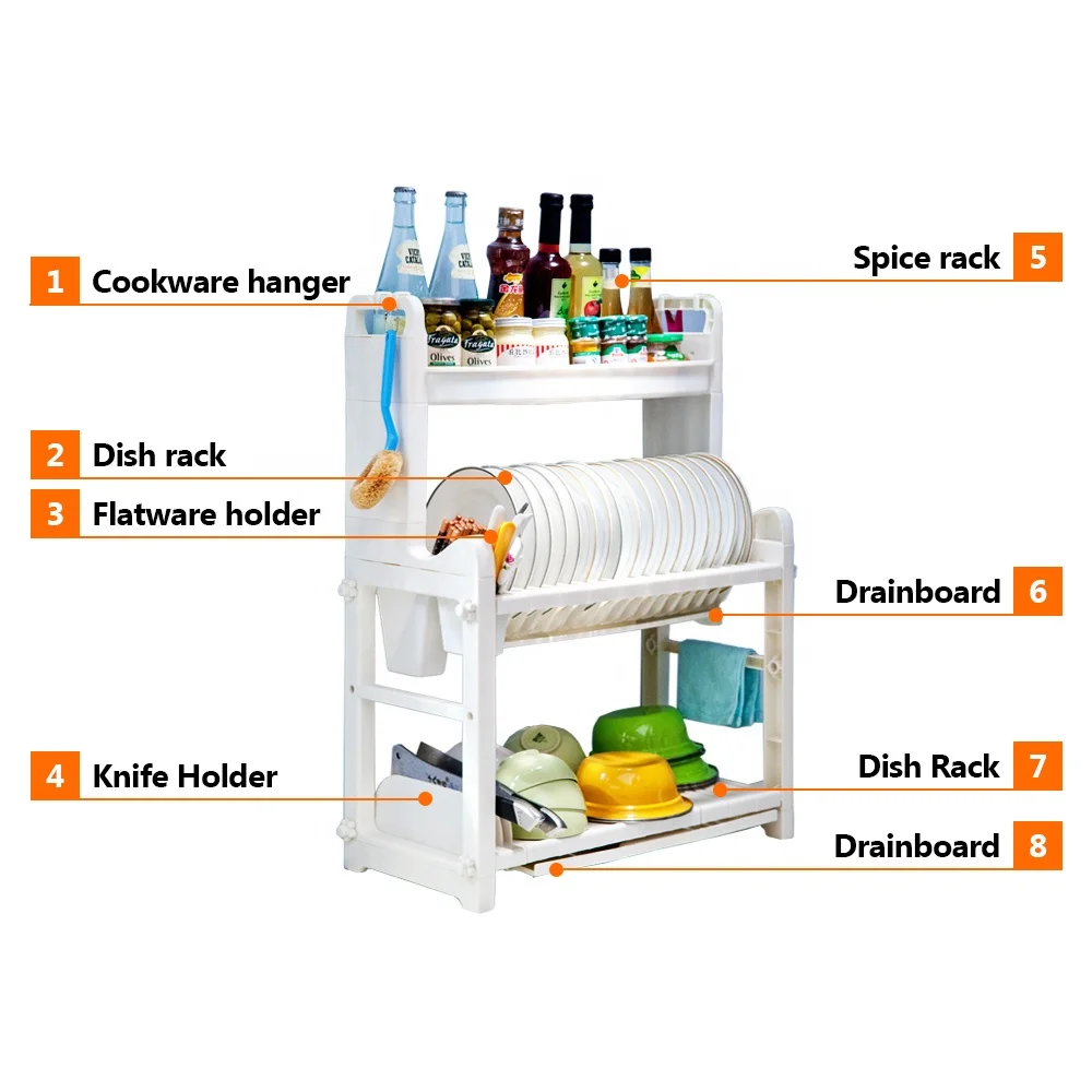 BAOYOUNI 3 Tier Spoon Kitchen Knife Holder Storage Rack Stainless Steel Plastic Organizer Stand Dish Plate Drainer Shelf Racks