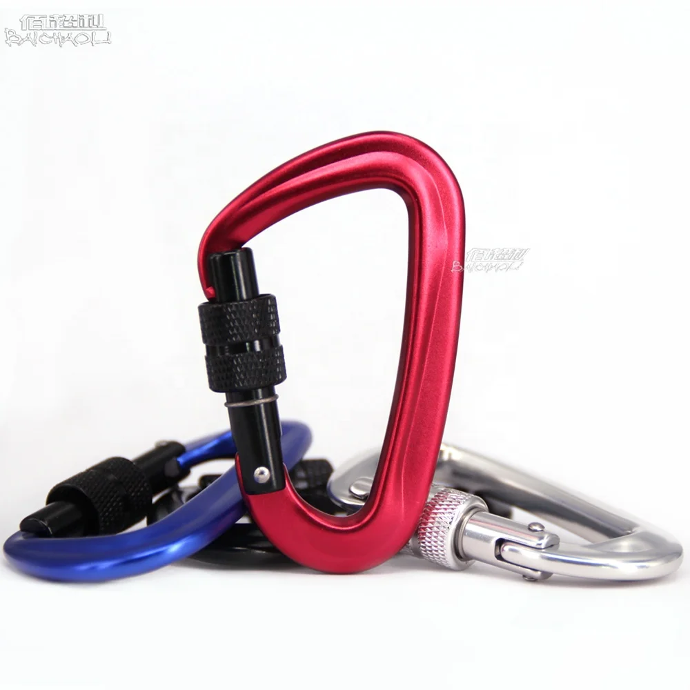 OEM/ODM 7075 Aviation aluminum metal 12KN screw LOCKING 80mm D shaped snap carabiners wholesale for backpack  camping hiking