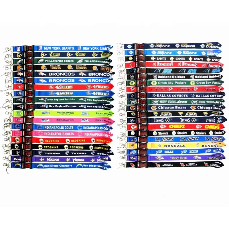 NFL Logo Neck Lanyard High Quality KeyChain Football Team Detachable Nylon Strap Lanyards for Cellphone Camera ID Card Holder