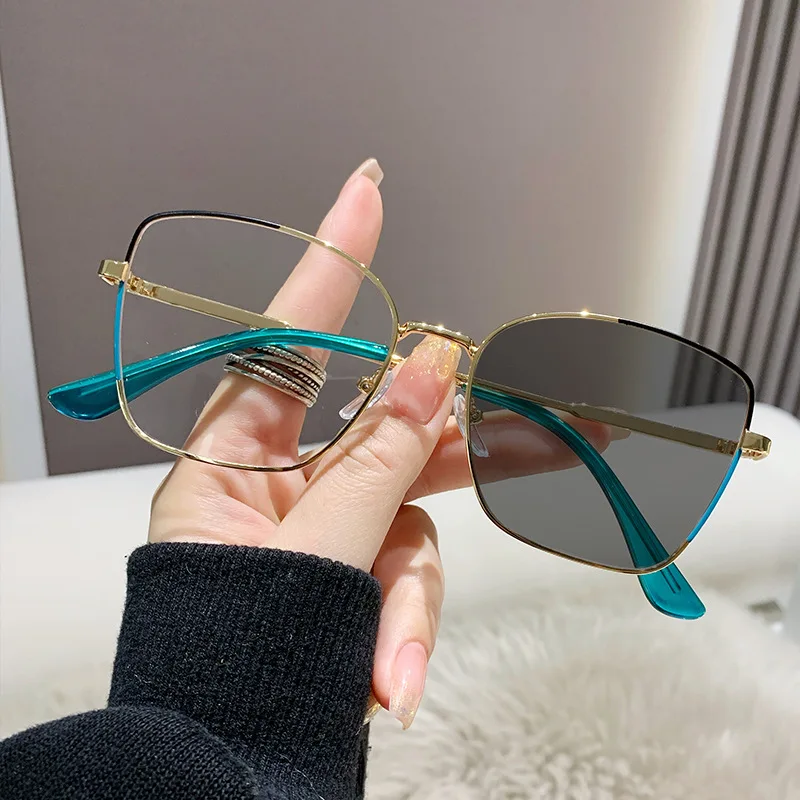 2023 Fashion Glasses Custom Logo Female Square Frame Glasses Frame Trend Color Matching Anti Blue Light Glasses Metal Frame