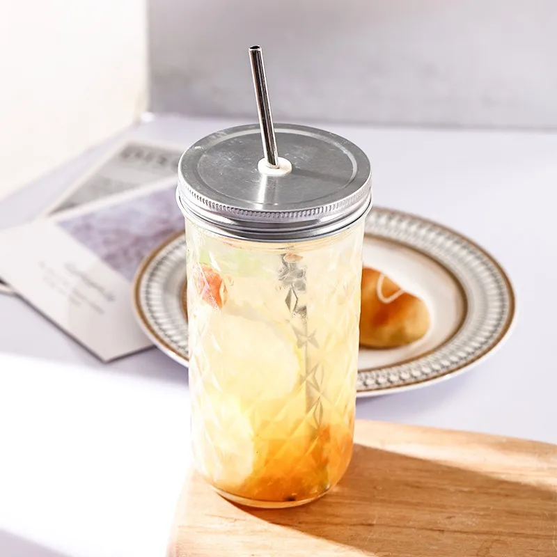 Wholesale mason glass jar with metal screw lid 3oz 7oz 9oz 10oz 12oz 17oz 22oz storage jar with diamond pattern